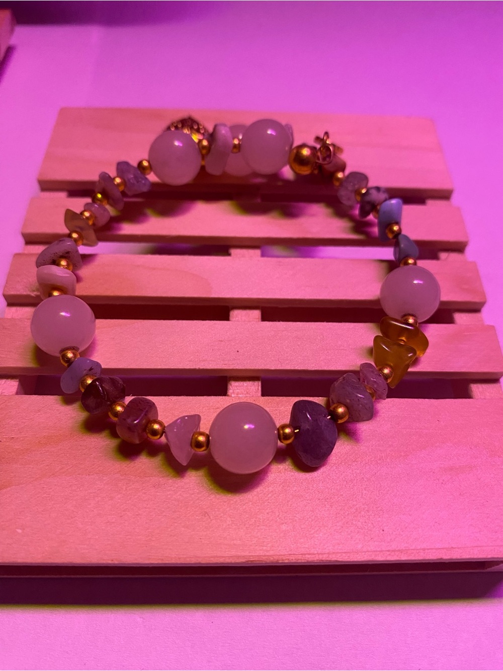Lavender Bead and Gold Accent Stretch Bracelet - Women's Jewelry